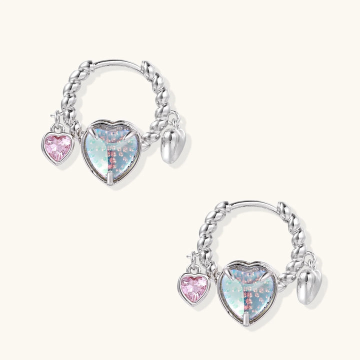 Opal Heart Charm Hoops