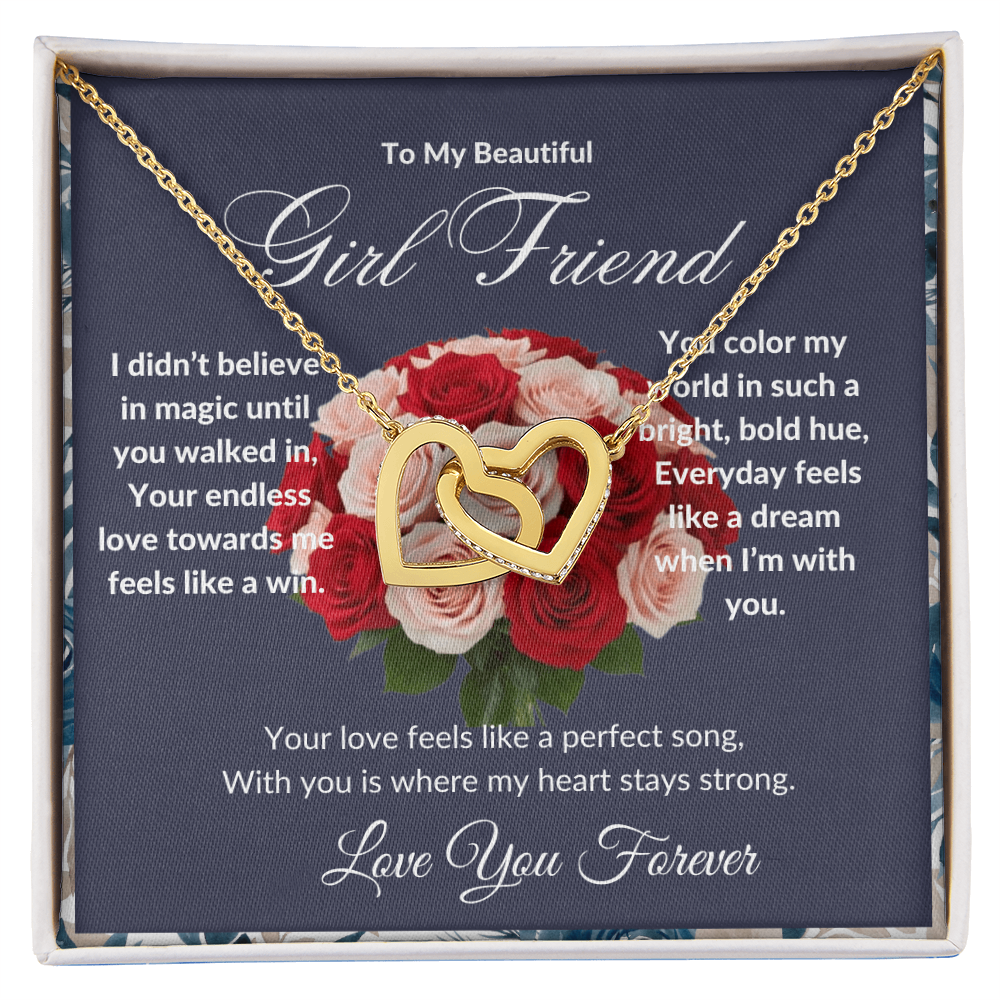 "To My Girl Friend" - Interlocking Hearts Diamond Cut Necklace