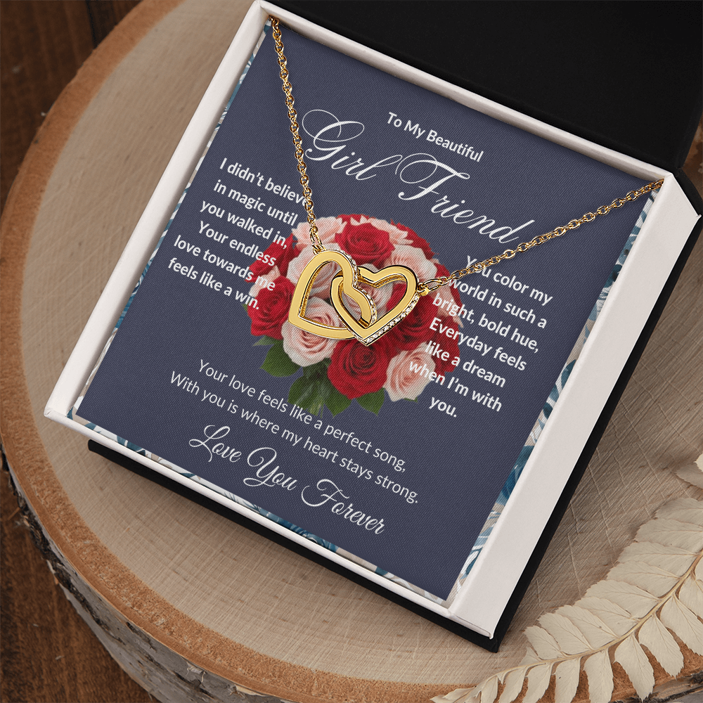"To My Girl Friend" - Interlocking Hearts Diamond Cut Necklace