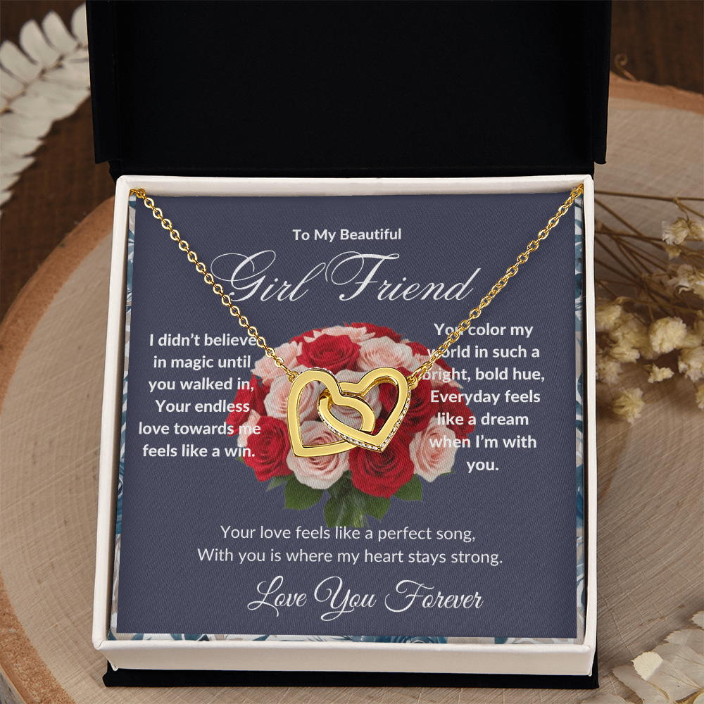 "To My Girl Friend" - Interlocking Hearts Diamond Cut Necklace