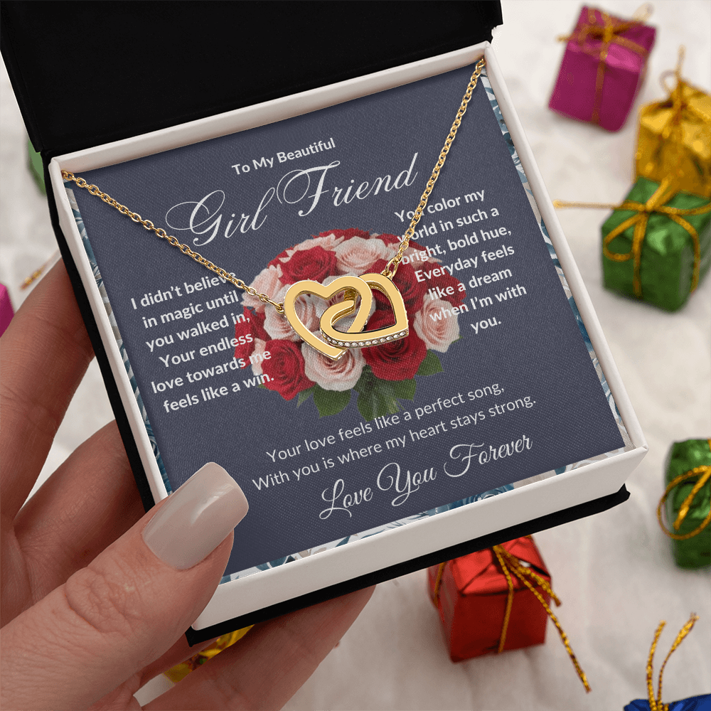 "To My Girl Friend" - Interlocking Hearts Diamond Cut Necklace