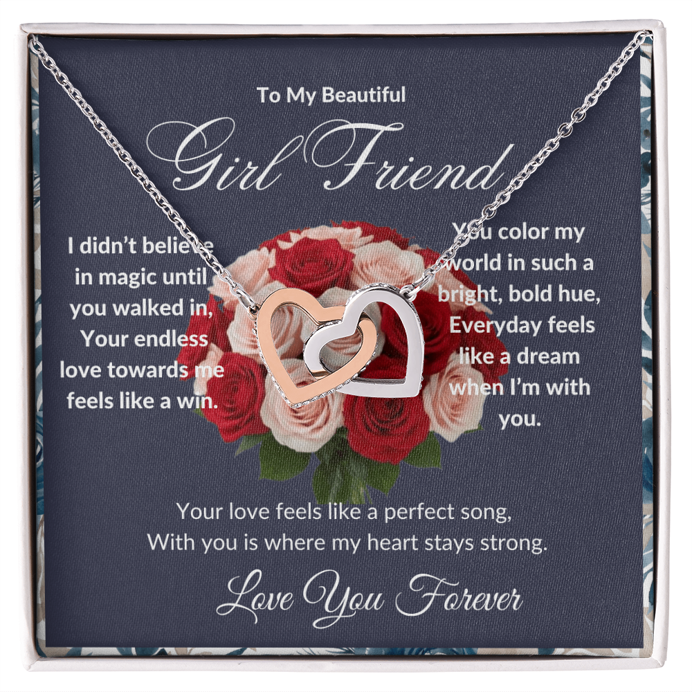 "To My Girl Friend" - Interlocking Hearts Diamond Cut Necklace