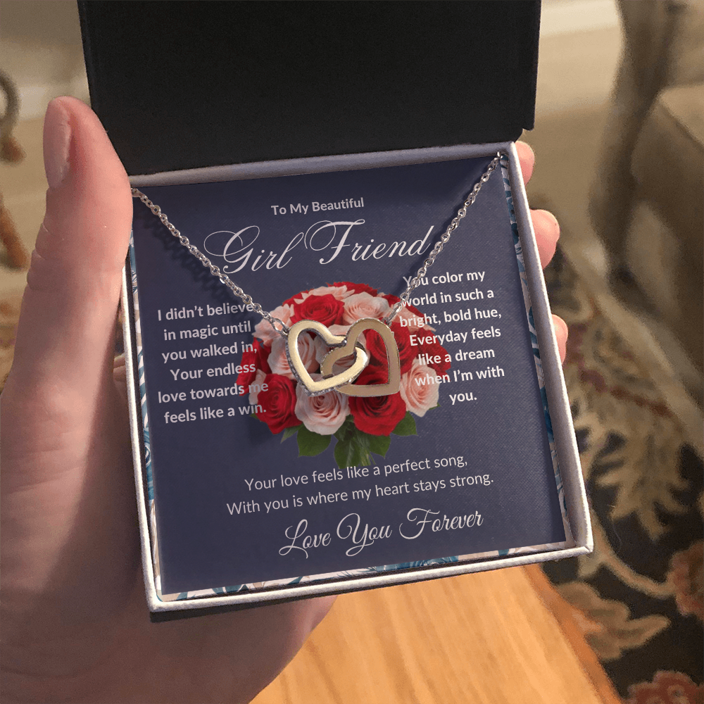 "To My Girl Friend" - Interlocking Hearts Diamond Cut Necklace