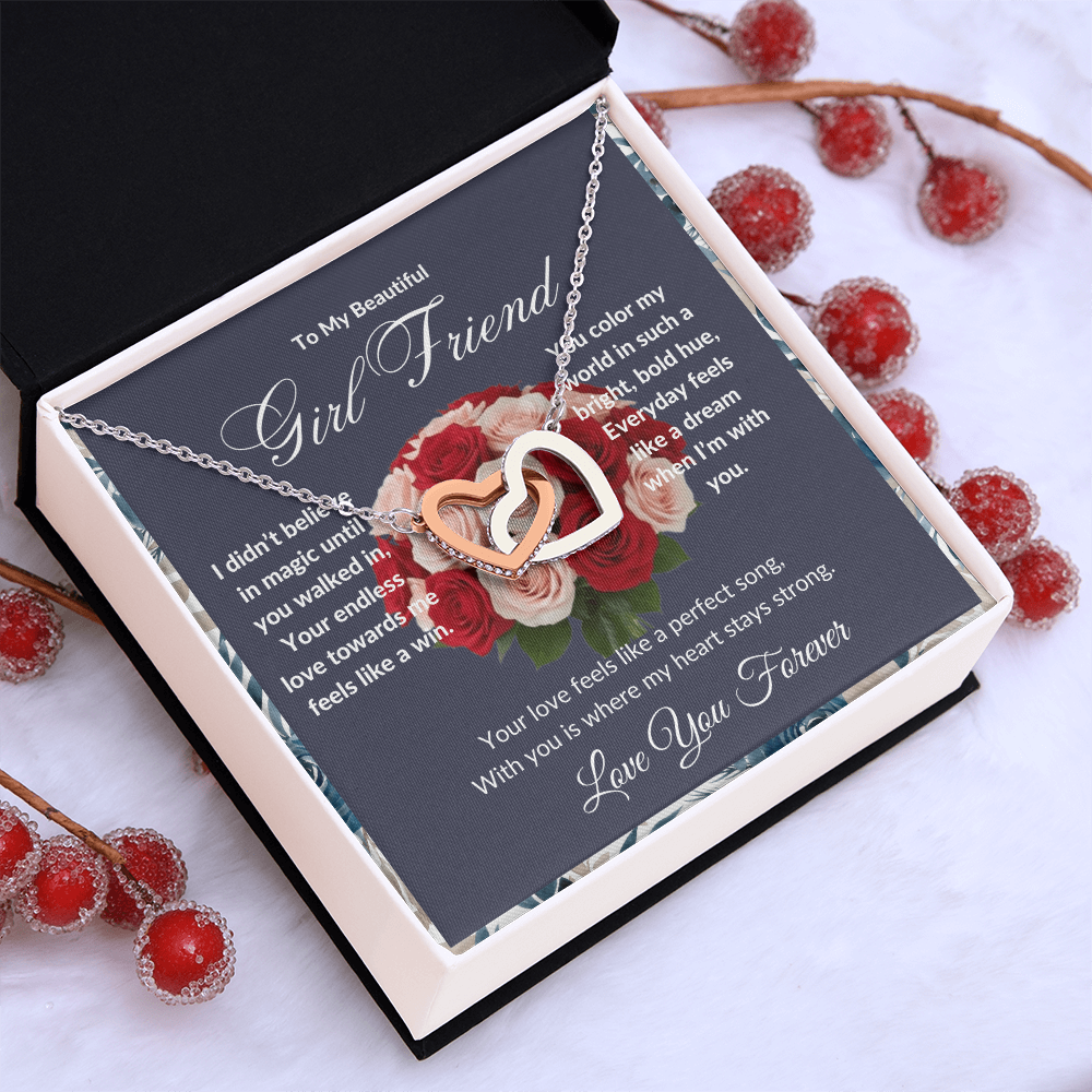 "To My Girl Friend" - Interlocking Hearts Diamond Cut Necklace