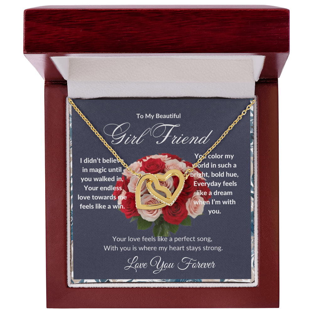 "To My Girl Friend" - Interlocking Hearts Diamond Cut Necklace