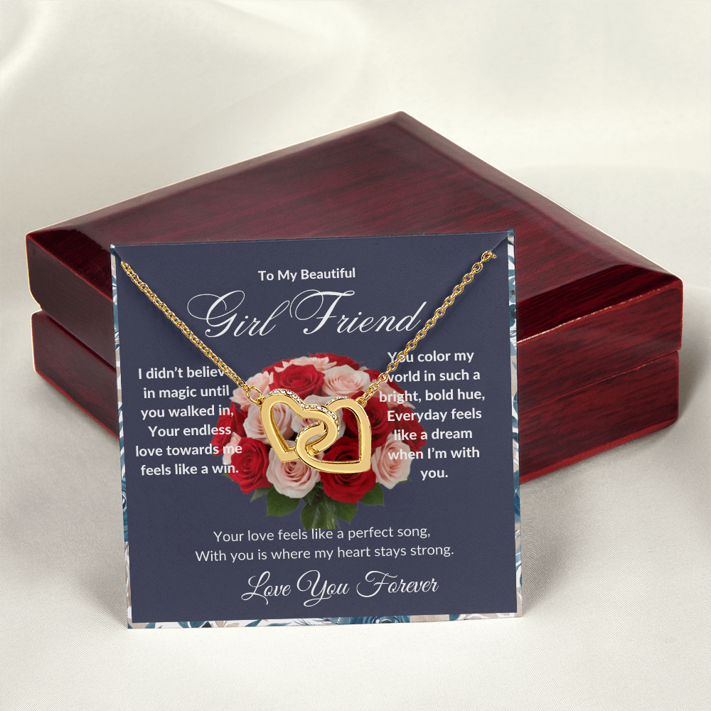 "To My Girl Friend" - Interlocking Hearts Diamond Cut Necklace