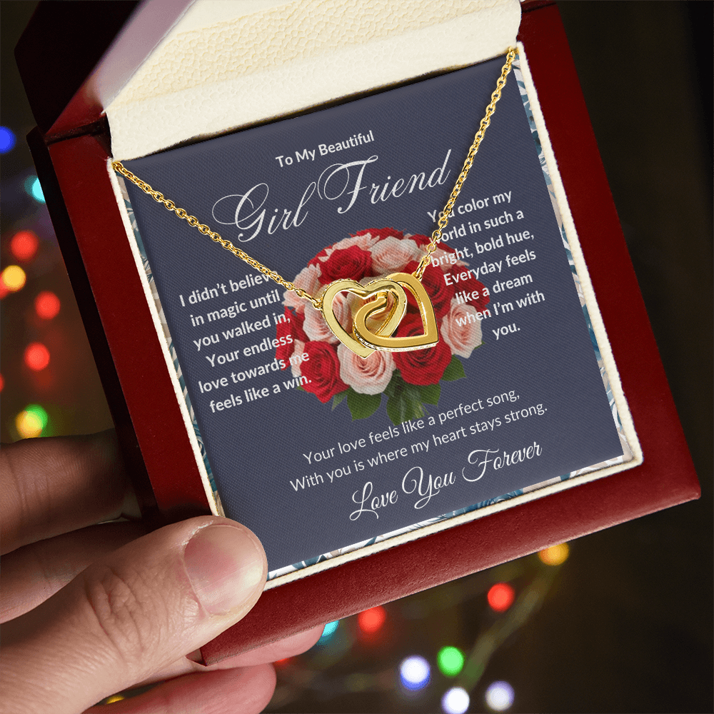 "To My Girl Friend" - Interlocking Hearts Diamond Cut Necklace