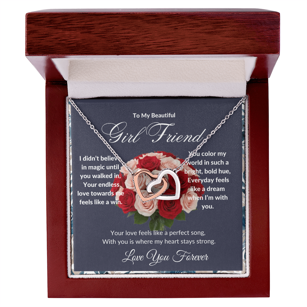 "To My Girl Friend" - Interlocking Hearts Diamond Cut Necklace