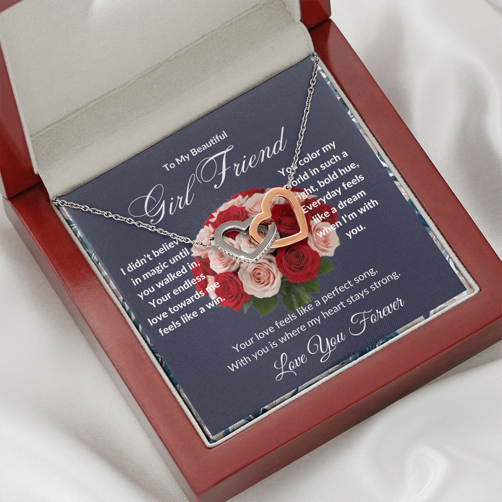 "To My Girl Friend" - Interlocking Hearts Diamond Cut Necklace