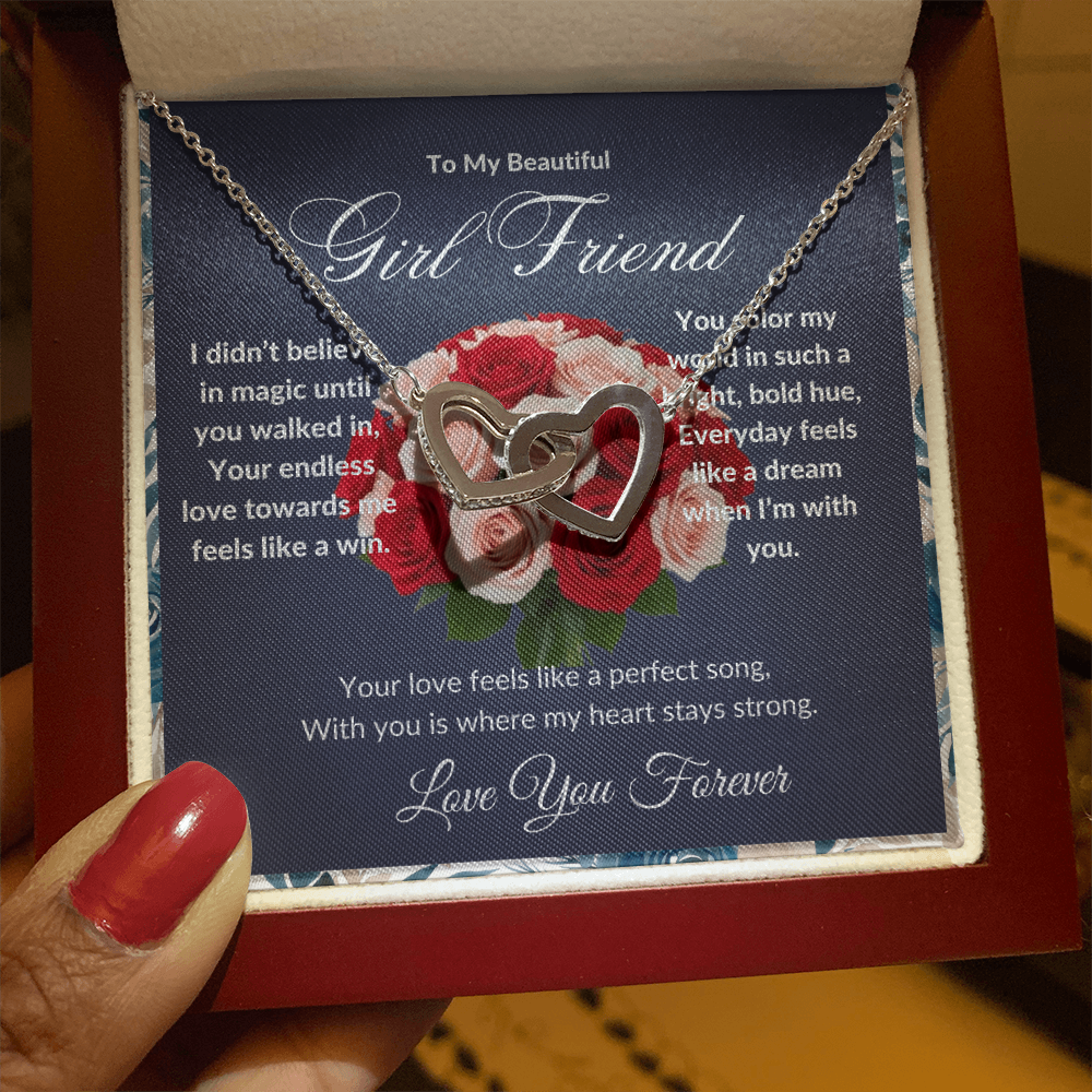 "To My Girl Friend" - Interlocking Hearts Diamond Cut Necklace