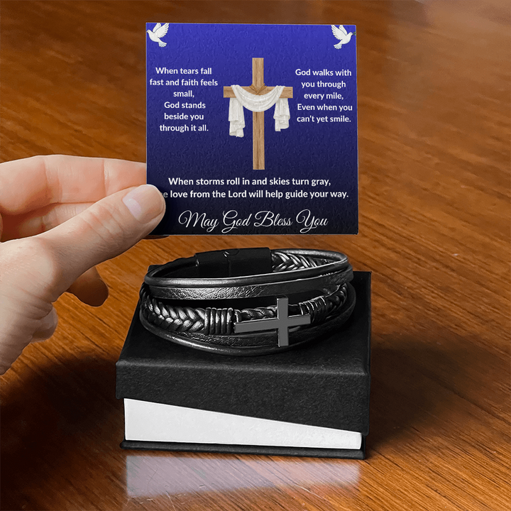 Spiritual Motivation - Men's Cross Leather Bracelet