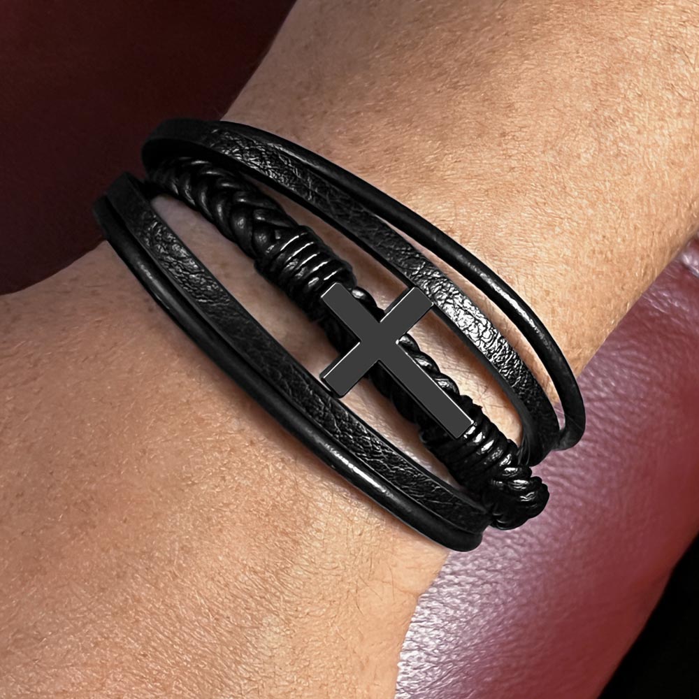 Spiritual Motivation - Men's Cross Leather Bracelet