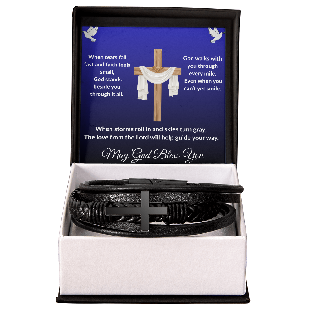 Spiritual Motivation - Men's Cross Leather Bracelet