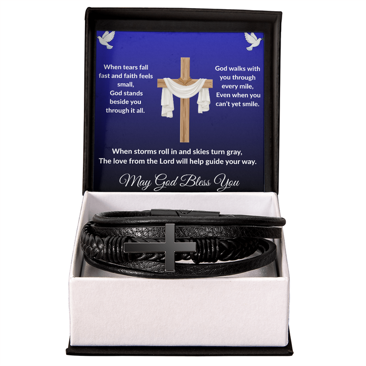 Spiritual Motivation - Men's Cross Leather Bracelet