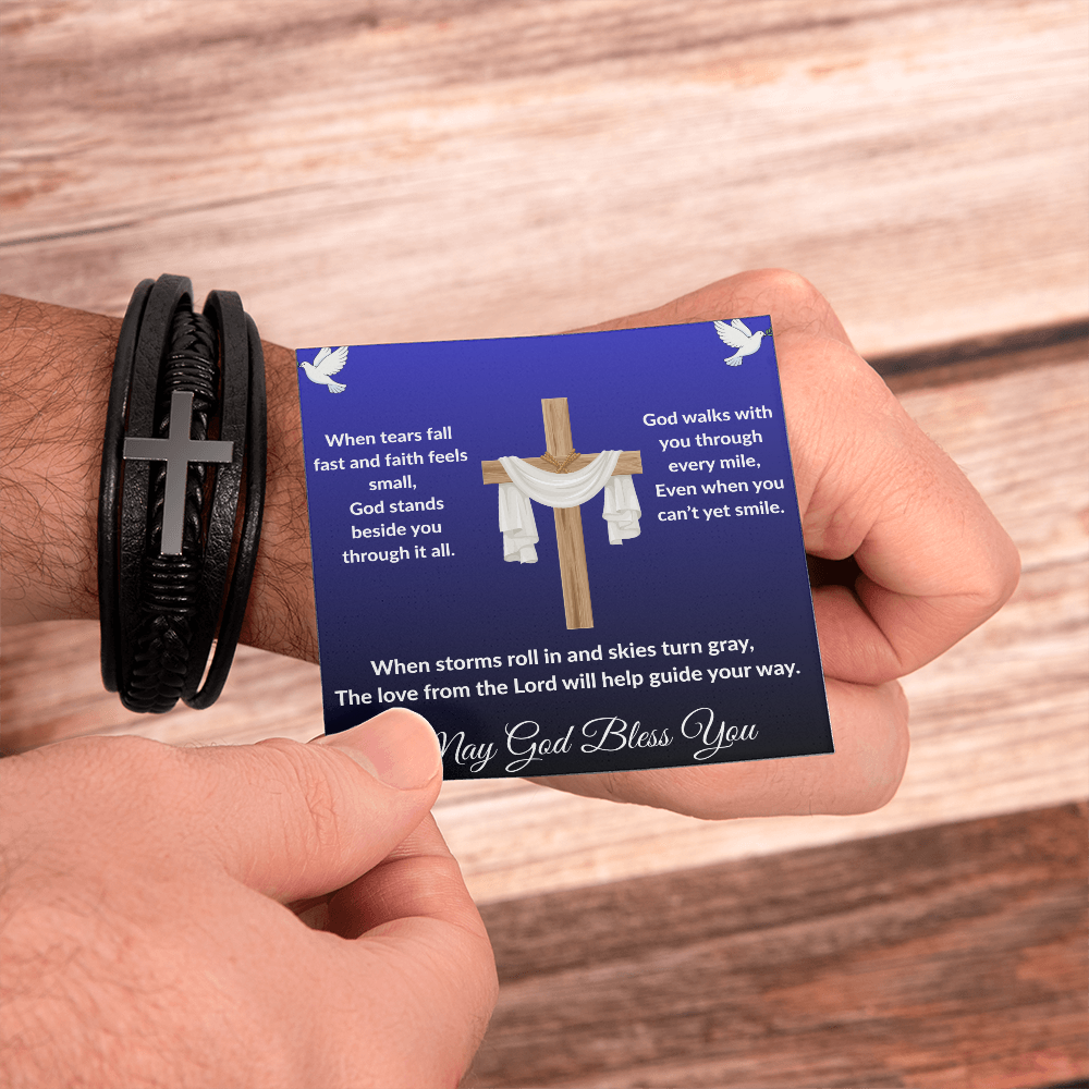 Spiritual Motivation - Men's Cross Leather Bracelet