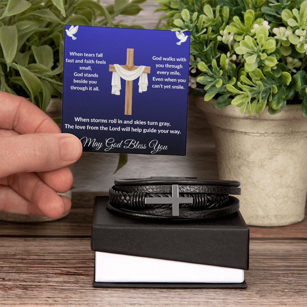 Spiritual Motivation - Men's Cross Leather Bracelet