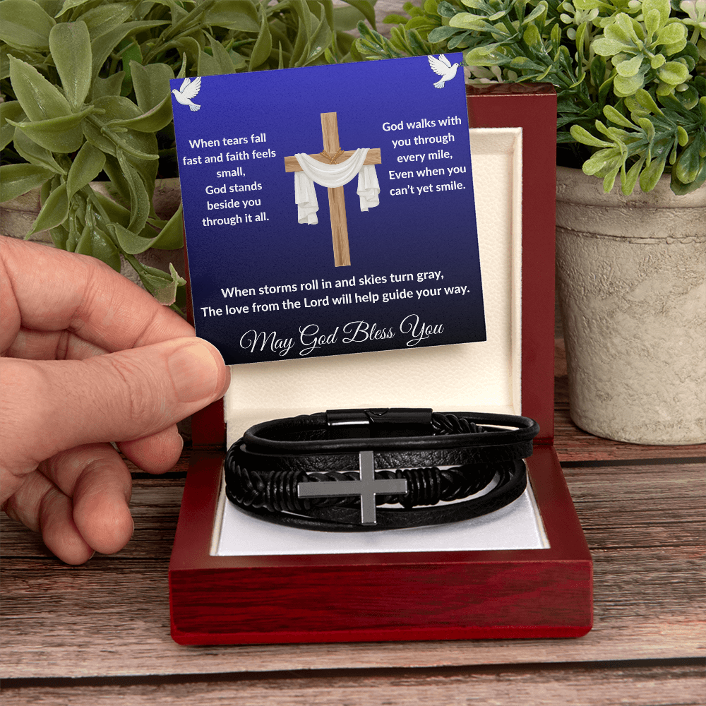 Spiritual Motivation - Men's Cross Leather Bracelet