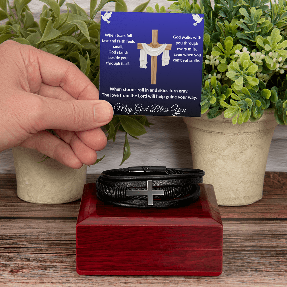 Spiritual Motivation - Men's Cross Leather Bracelet