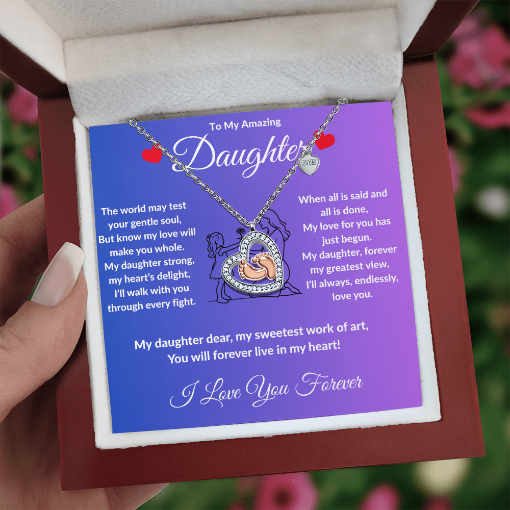To My Amazing Daughter - Baby Heart Feet Necklace