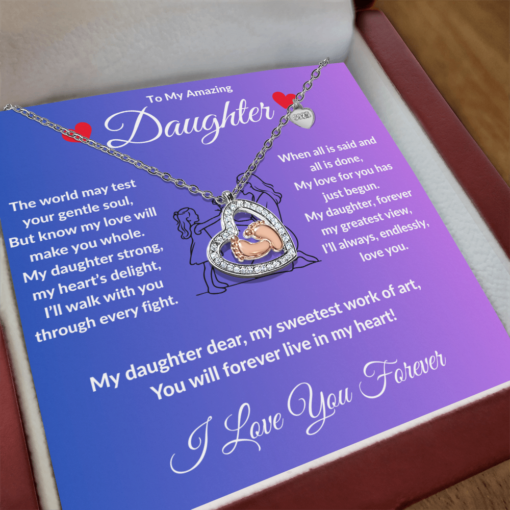 To My Amazing Daughter - Baby Heart Feet Necklace