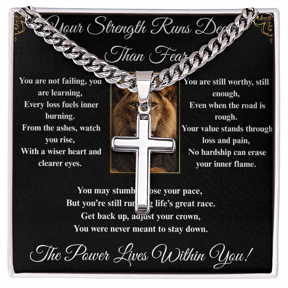 Powerful Motivation Message - Artisan Cross With Cuban Link Chain