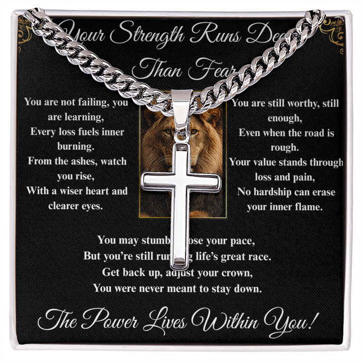 Powerful Motivation Message - Artisan Cross With Cuban Link Chain