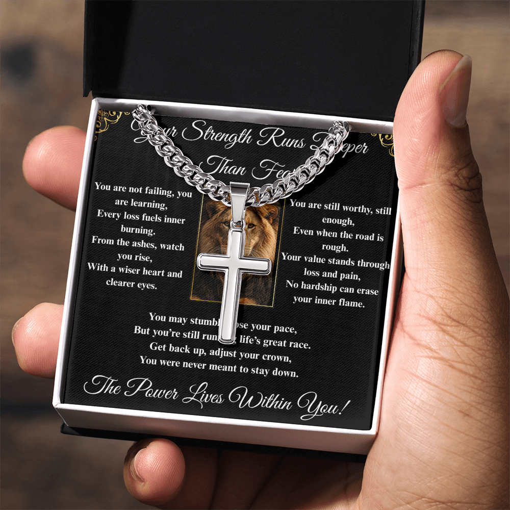 Powerful Motivation Message - Artisan Cross With Cuban Link Chain