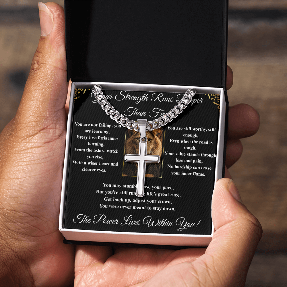 Powerful Motivation Message - Artisan Cross With Cuban Link Chain
