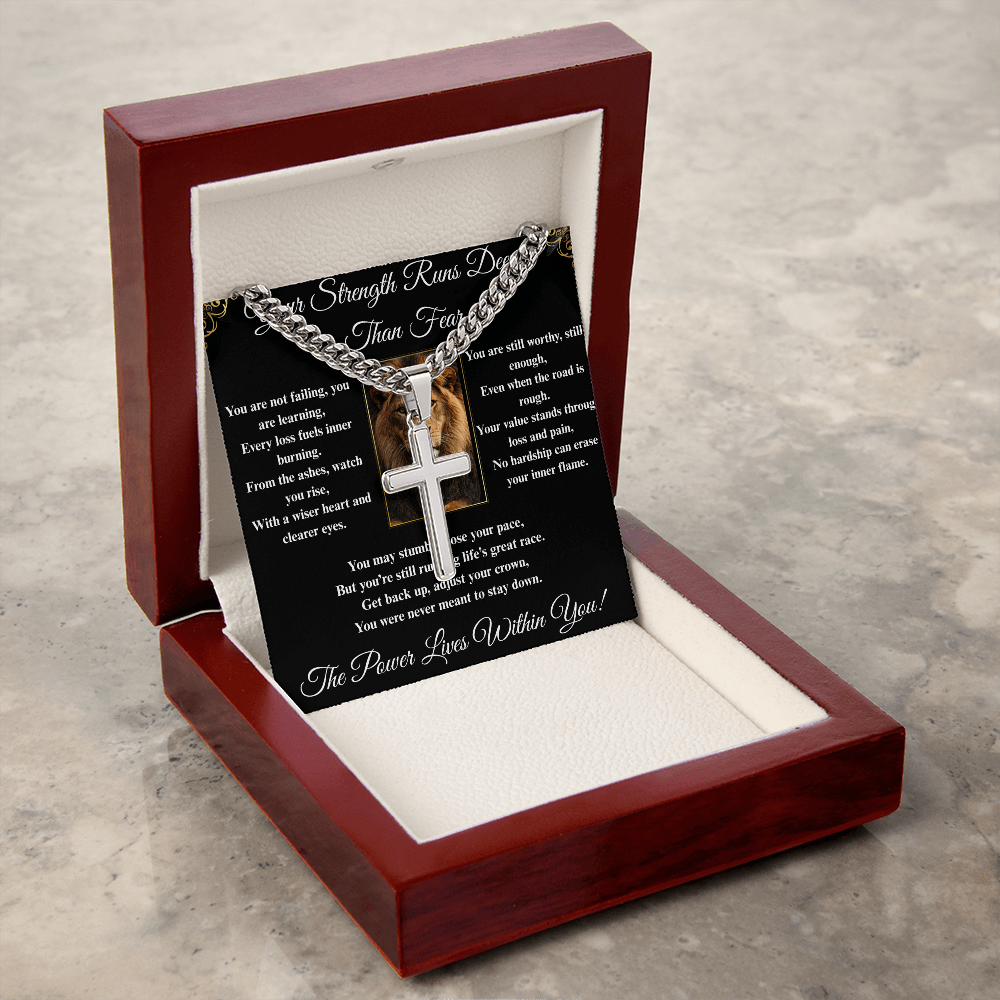 Powerful Motivation Message - Artisan Cross With Cuban Link Chain