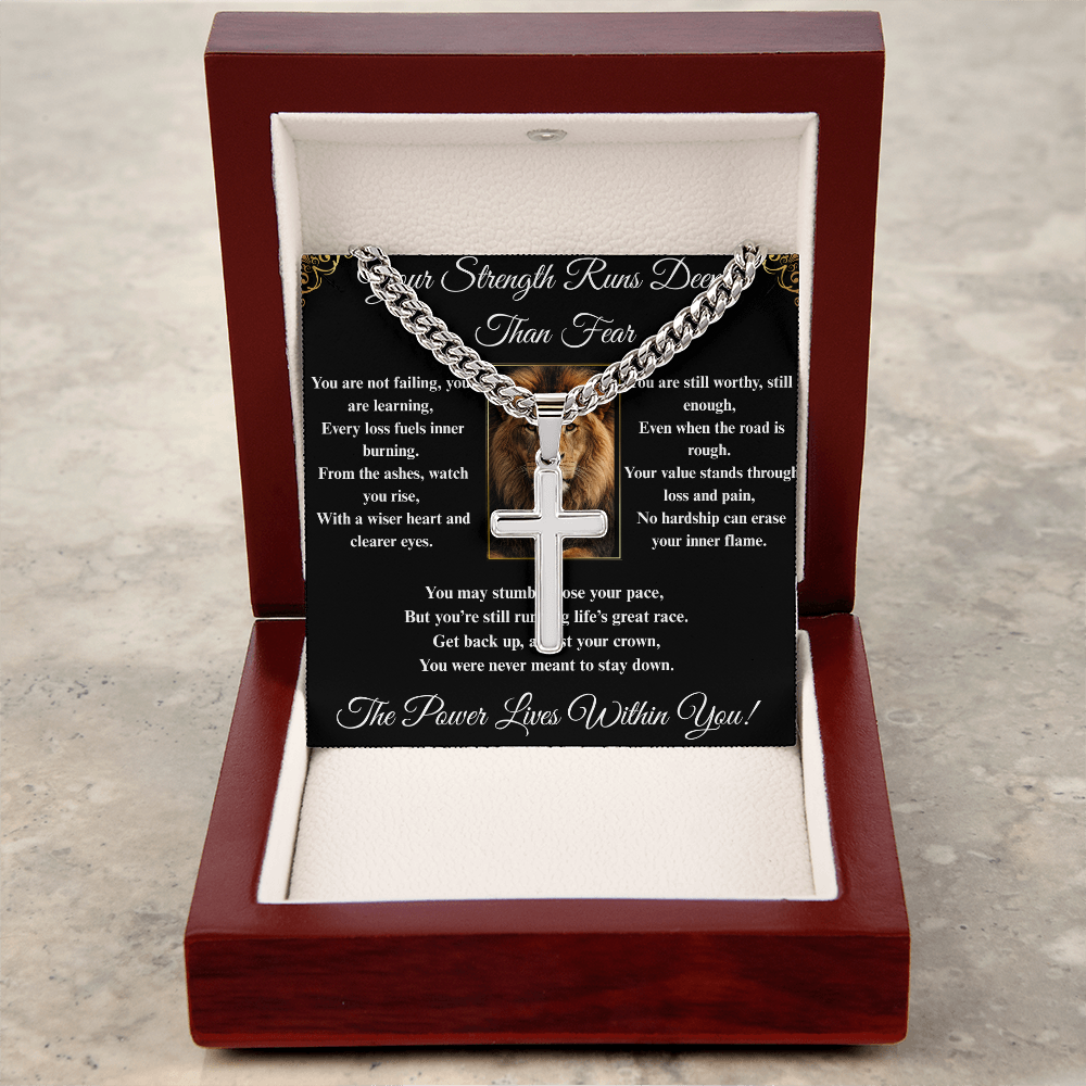 Powerful Motivation Message - Artisan Cross With Cuban Link Chain