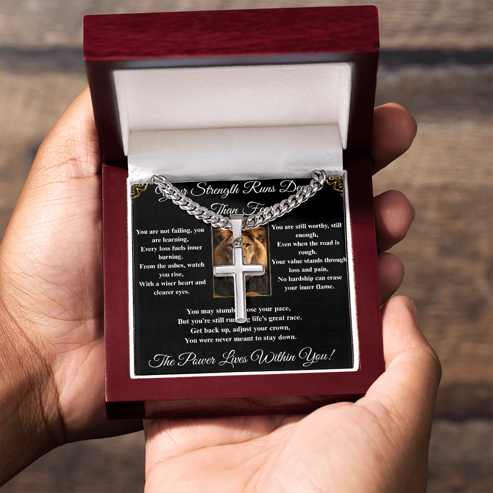 Powerful Motivation Message - Artisan Cross With Cuban Link Chain