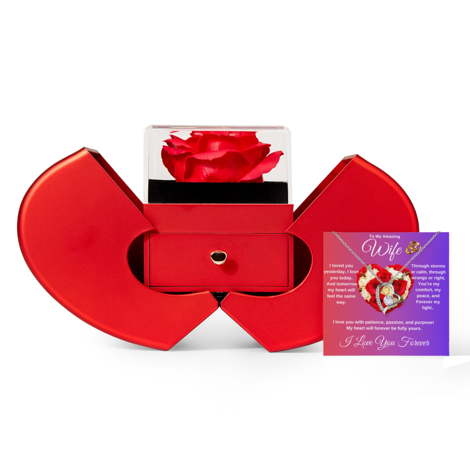 To My Wife - Heart Shaped Diamond Cut Necklace (Rose Gift Box)