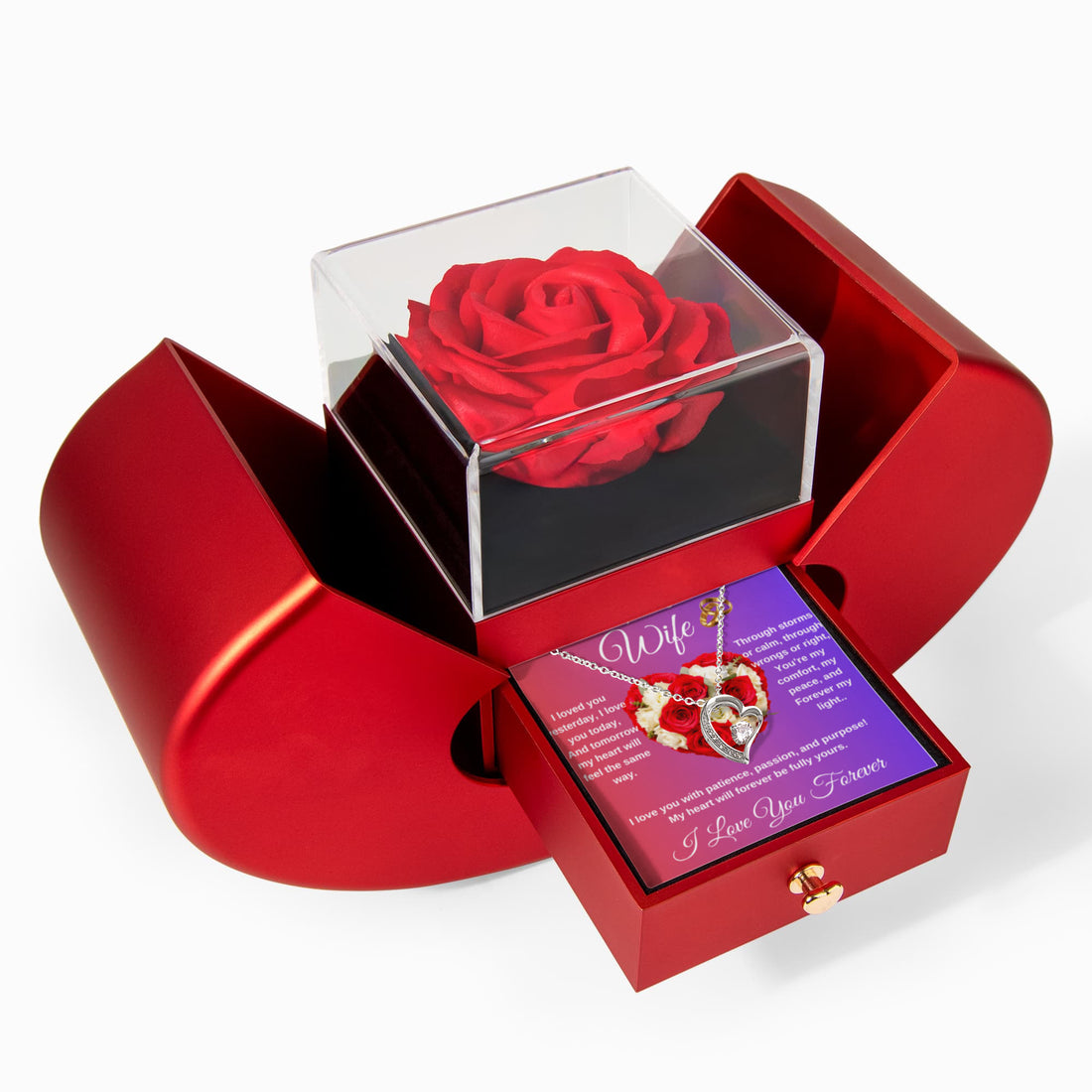 To My Wife - Heart Shaped Diamond Cut Necklace (Rose Gift Box)