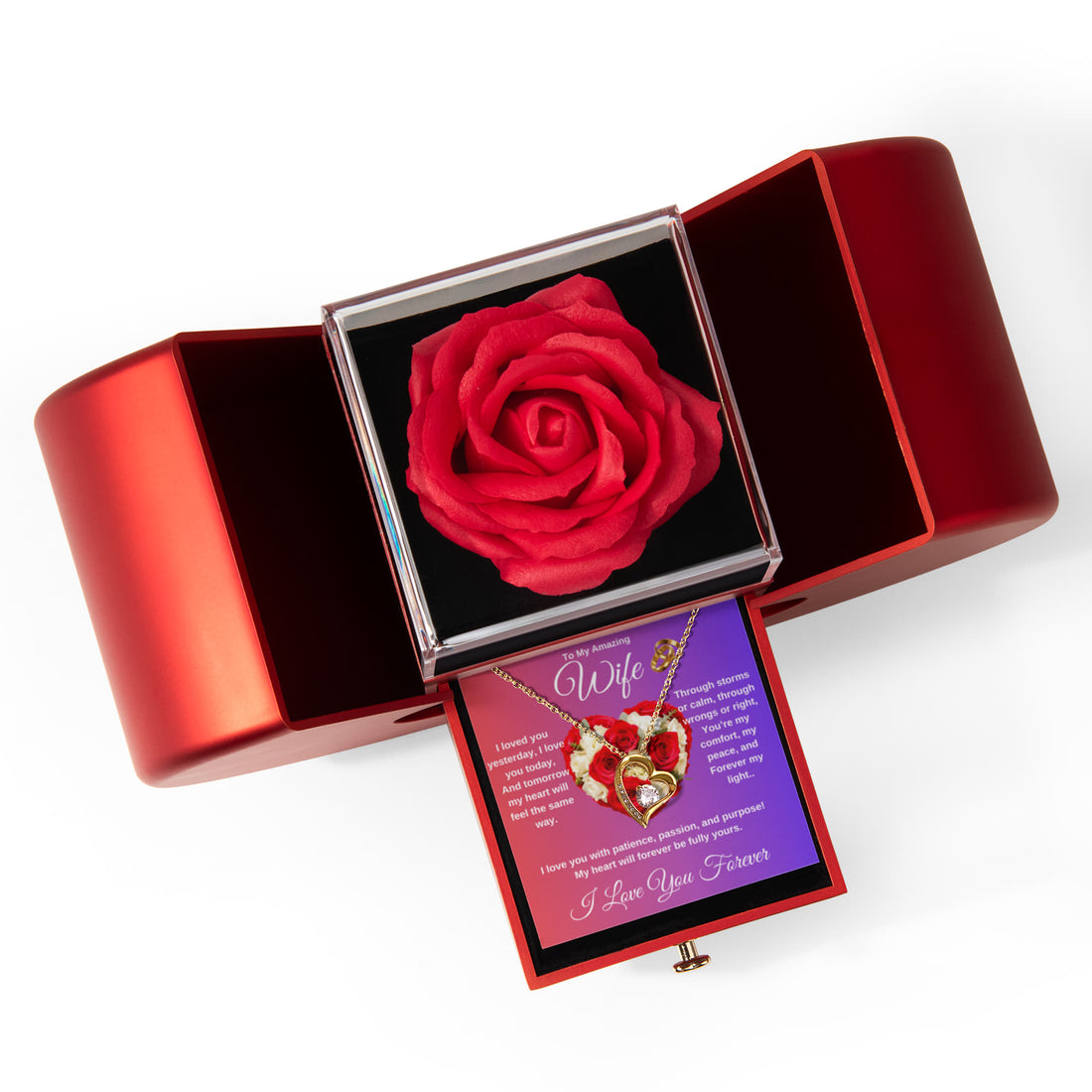 To My Wife - Heart Shaped Diamond Cut Necklace (Rose Gift Box)